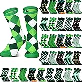 Hoolerry 30 Pairs St. Patrick's Day Socks Bulk Irish Shamrock Clover Novelty Knit Crew Socks for Women Men Adult Boy and Girl, 30 Styles