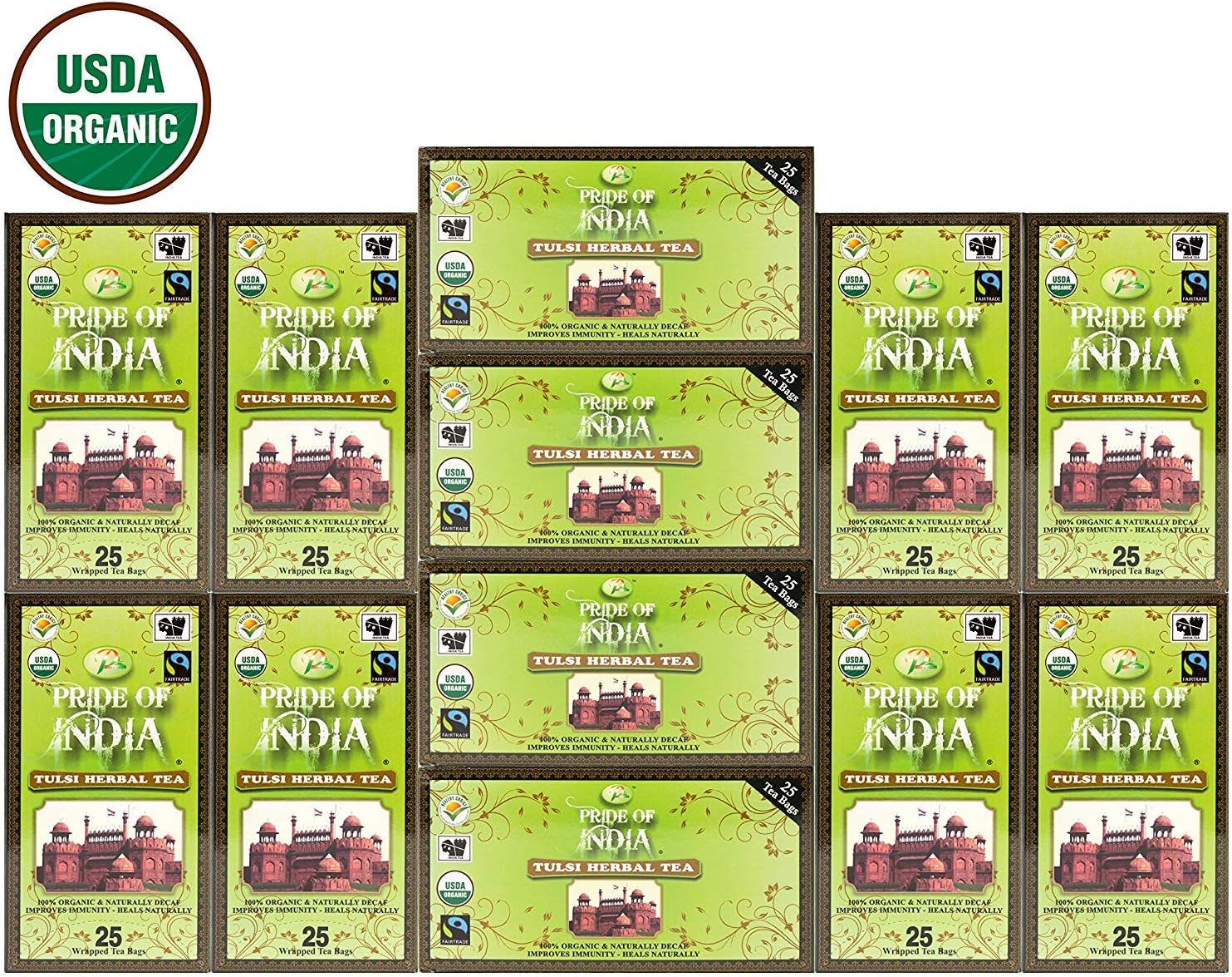 Pride Of India - Tulsi Herbal Tea (Decaf), 25 Count (12-Pack)