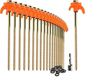 com-four® 24x Zeltheringe - robuste Stahl-Heringe mit Gewinde und Seil-Halterung 20,5 cm lang- Felsboden-Erdnägel für Camping und Outdoor - Zelthaken für harten Boden und Holz