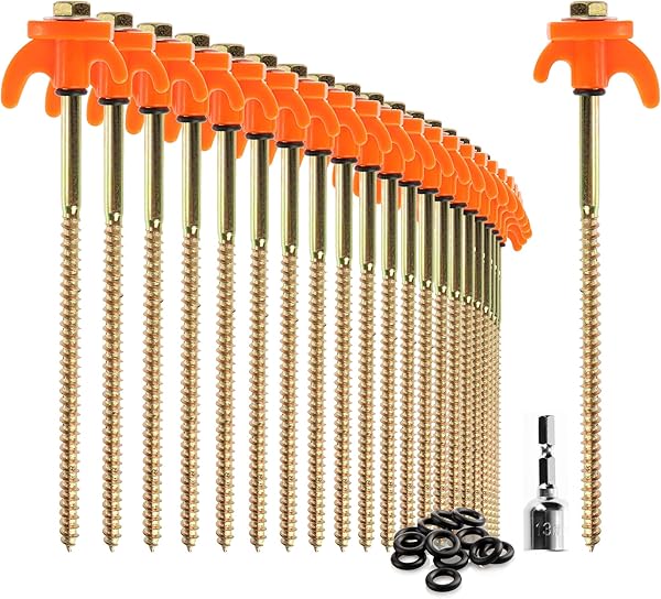 com-four® 24x Zeltheringe - robuste Stahl-Heringe mit Gewinde und Seil-Halterung 20,5 cm lang- Felsboden-Erdnägel für Camping und Outdoor - Zelthaken für harten Boden und Holz