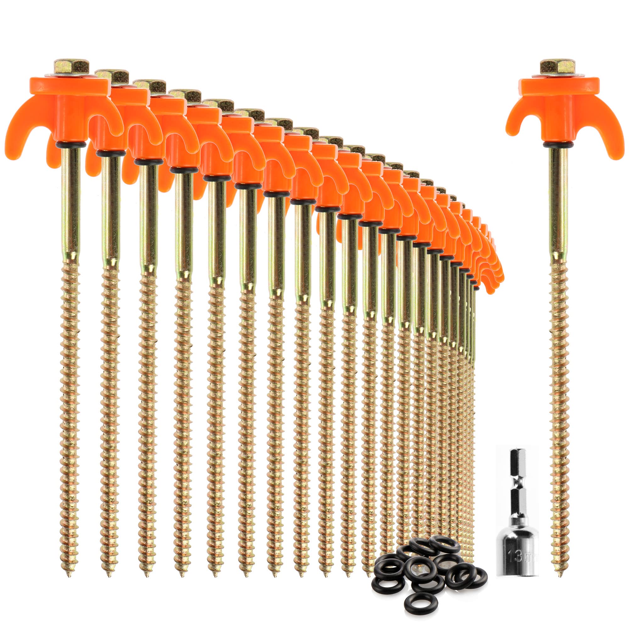 COM-FOUR® 24x tent pegs - robust steel pegs with thread and rope holder - rock ground pegs for camping and outdoors - tent hooks for hard ground and wood