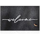 AAZZKANG Welcome Mat Outdoor Door Mats with Non Slip Rubber Backing Easy to Clean Front Door Indoor Doormat for Entrance,High Traffic Areas,Patio Black