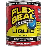 Flex Seal Liquid Rubber Sealant Coating, Waterproof, Black, 16 oz | Stops leaks fast, brush, roll, dip or pour on, UV resistant, prevents rust, corrosion, roof, basement, RV, gutters, masonry