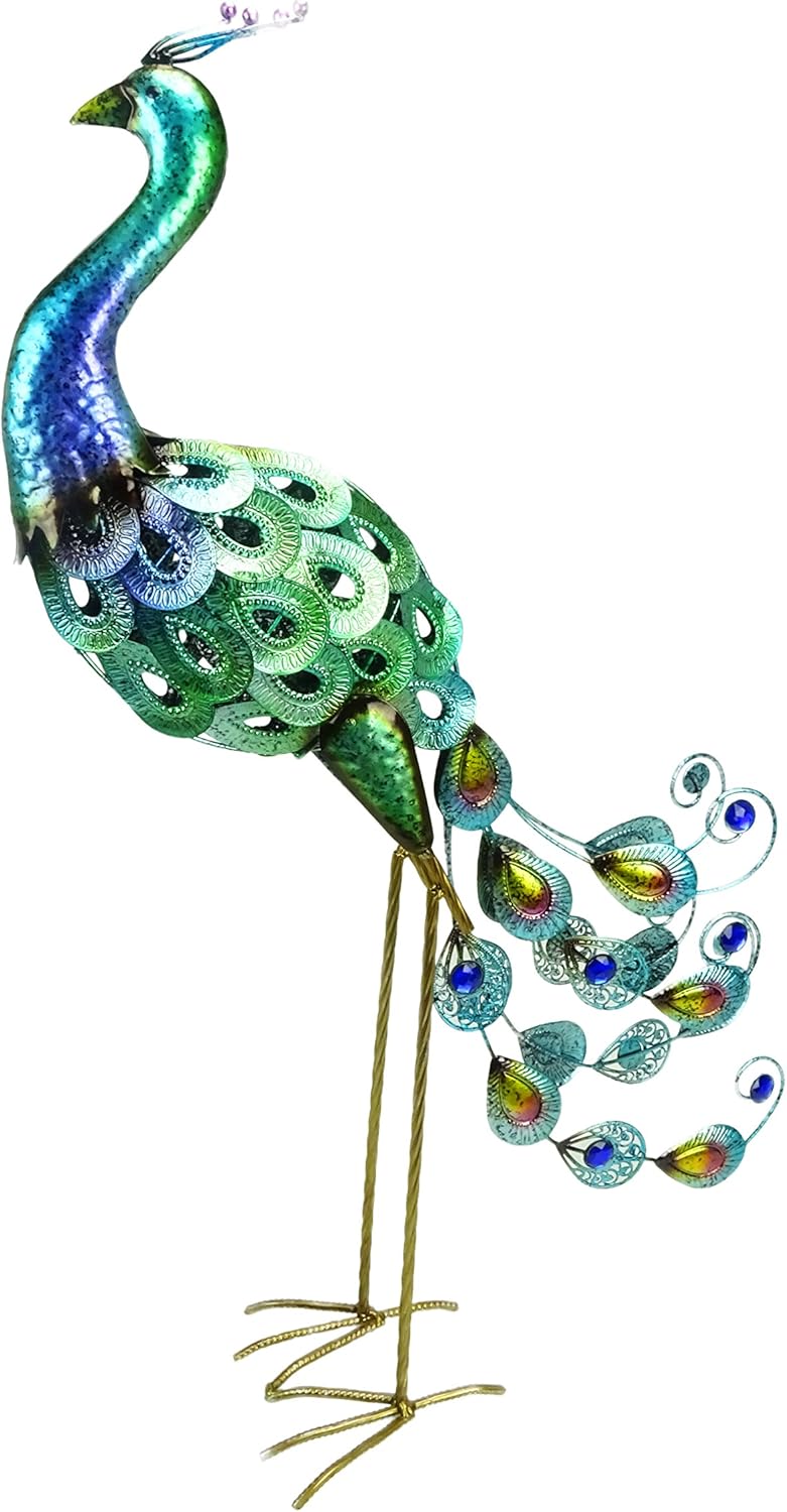 Christmas Concepts® 76cm (30") Colourful Standing Metal Peacock With Jewel Feathers - Indoor/Outdoor Garden Decoration