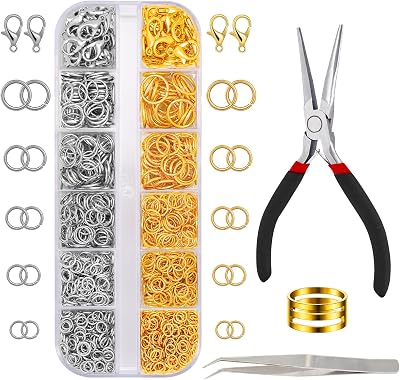 JOLCEEY Jump Rings Kit Silver Gold Open Jump Rings with Jewellery Pliers 4mm