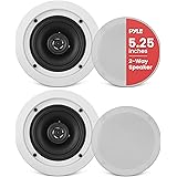 Pyle 5.25” Ceiling Wall Mount Speakers - Pair of 2-Way Midbass Woofer Speaker 1'' Polymer Dome Tweeter Flush Design w/ 80Hz -