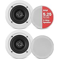 Pyle 5.25” Ceiling Wall Mount Speakers - Pair of 2-Way Midbass Woofer Speaker 1'' Polymer Dome Tweeter Flush Design w/ 80Hz -