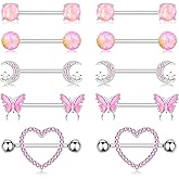 Zankulas Nipple Rings Surgical Steel Nipple Piercing Jewelry 14g for Women with Cute Heart Buttertly Moon Elements