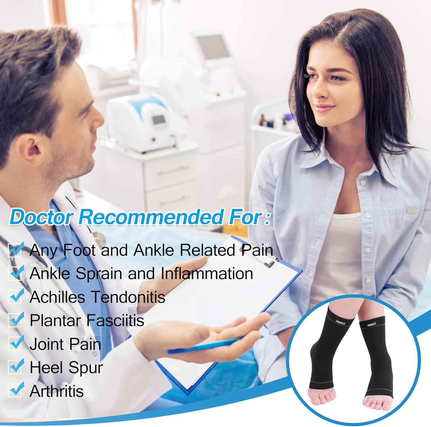 Protle Soft Ankle Brace Compression Support Sleeve (Pair) for Injury Recovery, Pain Relief, Joint Pain, Achilles Tendon, Plantar Fasciitis Foot Socks, Reduce Swelling, Arch Support: Sports & Outdoors