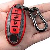 Kirsnda Texture Key fob Cover case with Keychain,Soft TPU Key case/Skin,4-Buttons Compatible with Altima Pathfinder Teana Murano Maxima Rogue Versa Sentra Remote Key Vehicle Accessories,Red