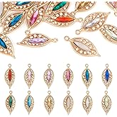 Boutigem Faceted Crystal Rhinestone Charms Colorful Assorted Metal Dangle Pendants Gold Plated Cubic Zirconia Charms for DIY Crafts Jewelry Making