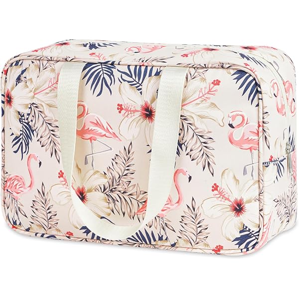Neceser Grande Organizador De Viaje - Bolsa De Cosméticos Con 4 Compartimentos, Rayas Azul Grisáceo