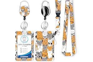 Funny Cats Lanyard with Id Holder, Retractable Lanyards for Id Badges for Women Cute, Heavy Duty Carabiner Clip, Vertical Id 