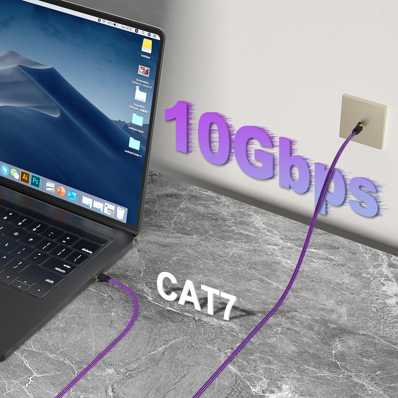 J&D Cat 7 Ethernet Kabel, Flaches Design High-Speed Nylon Geflecht LAN Netzwerkkabel, 10 Gbps 600 MHz Kompatibel für Gaming PC, PS5, Xbox, Modem, Router, Niedrige Latenz, 15 M 3