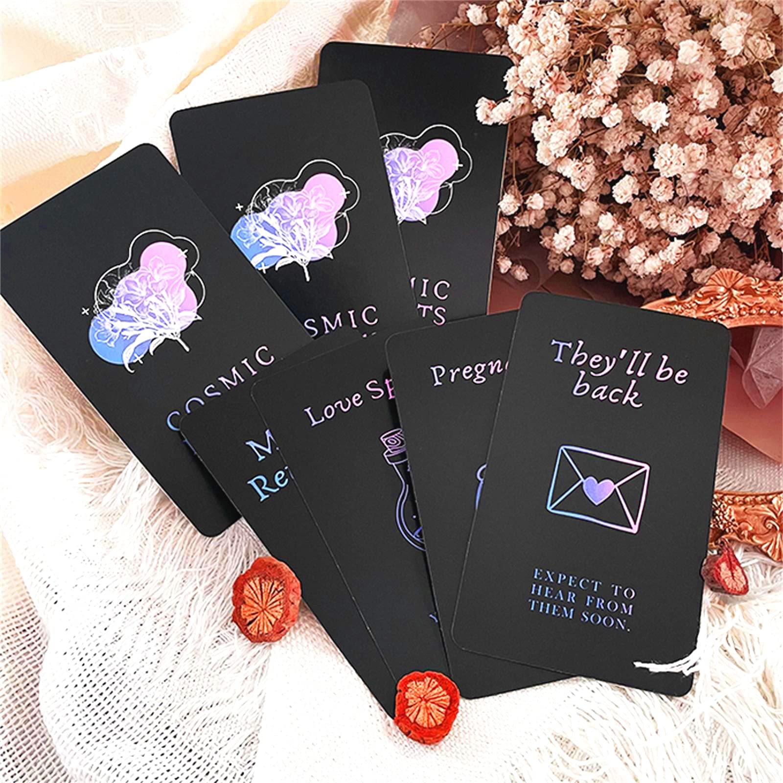 Han Yu Bowen Love Oracle Cards,Tarot Cards for Beginners Twin Flame Tarot Cards,Oracle Cards Decks with Meanings on Them Soulmate to Romantic Relationships Oracle Cards (Black (2.75“ × 4.72