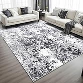 Modern Abstract 5x7 Rug, Soft Machine Washable Area Rug for Living Room, Non Slip Low Pile Stain Resistant Floor Carpet for Bedroom Dorm Under Dining Table Home Decor, Black Grey White