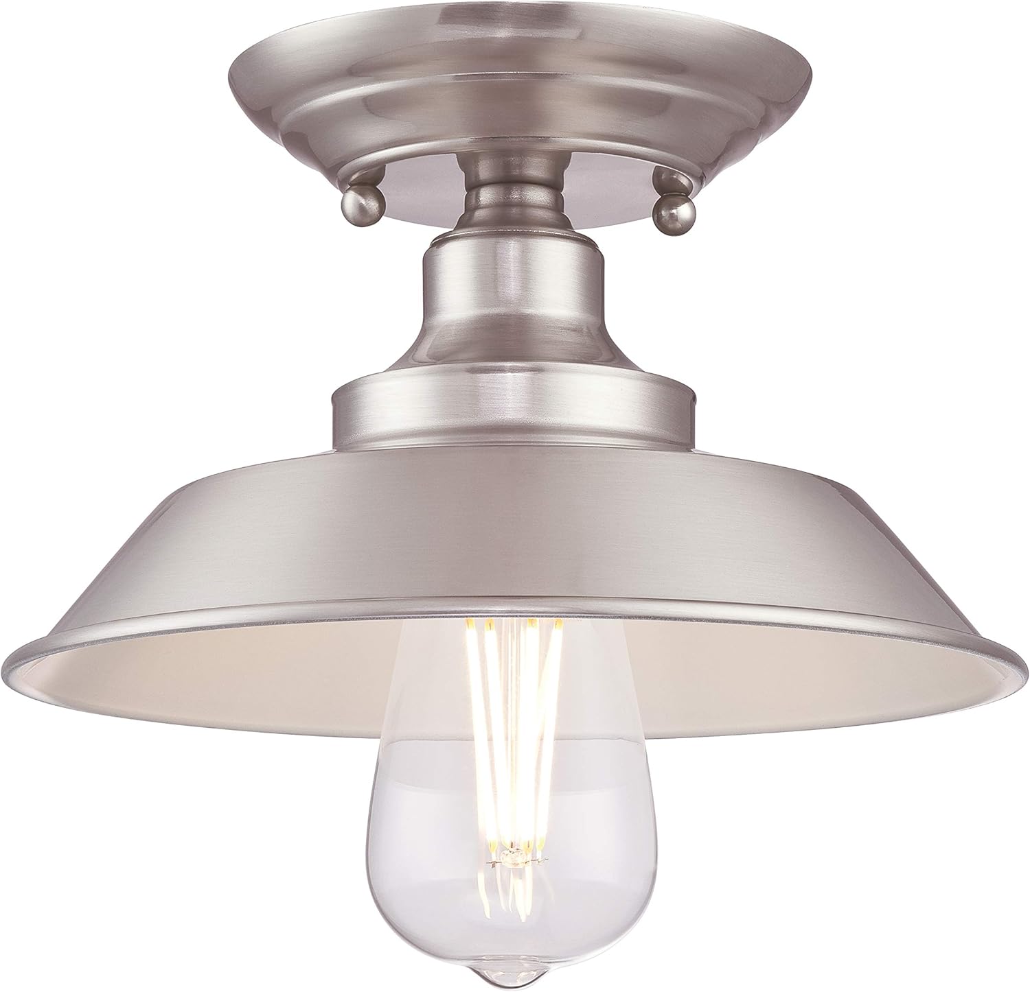 Westinghouse Lighting 63700 Iron Hill 22 cm, One-Light Indoor Semi-Flush Mount Ceiling Fixture, Brushed Nickel Finish
