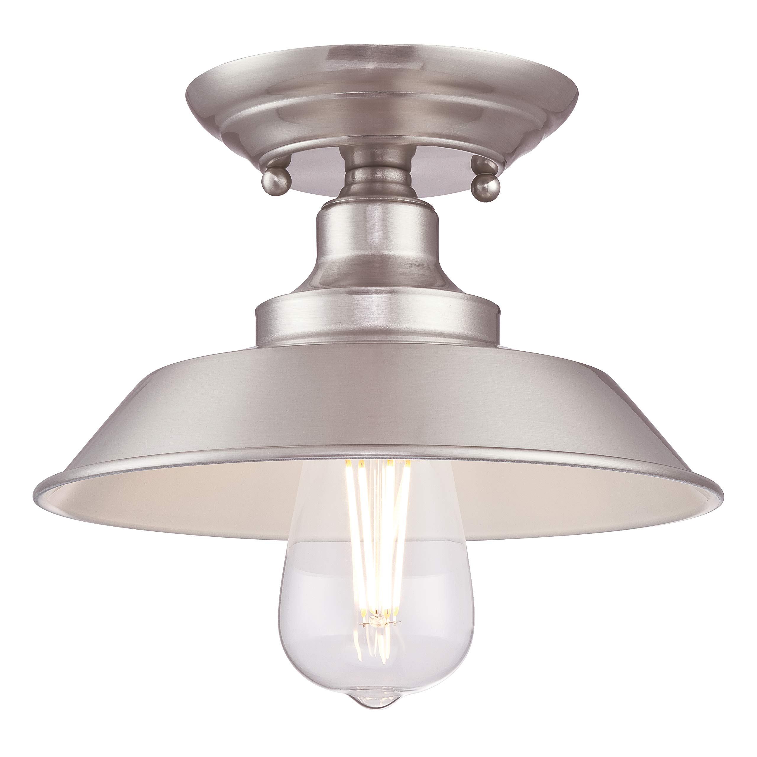 Westinghouse Lighting 63700 Iron Hill 22 cm, One-Light Indoor Semi-Flush Mount Ceiling Fixture, Brushed Nickel Finish