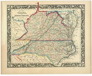 1860 map County map of Virginia, and North Carolina|Size 20x24 - Ready to Frame| Civil War|History|North Carolina|Virginia