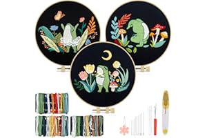TINDTOP 3 Sets Embroidery Kit for Adults, Frog Embroidery Practice Kit for Beginners Include Embroidery Cloth Hoops Threads for Craft Lover Hand Stitch with Embroidery Skill Techniques
