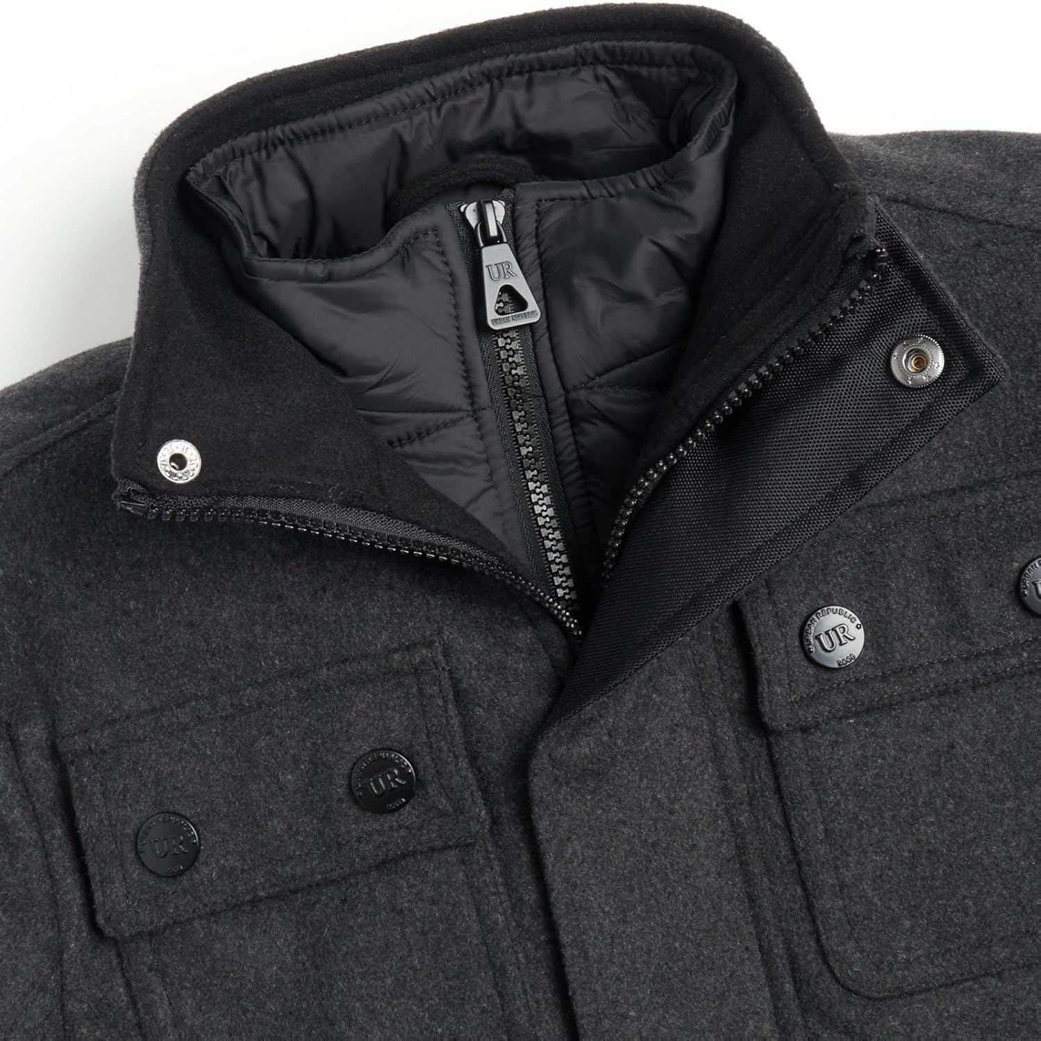 Urban Republic Boys’ Wool Dress Coat with Zipper Closure with Bib Insert: Clothing