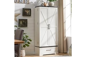 ACCOHOHO 72" Farmhouse Kitchen Pantry Cabinet with Drawer, Tall Storage Cabinet with 2 Barn Doors and Shelves, Versatile Large Rustic Cupboard for Dining Room, Bathroom, Living Room, Laudry, White