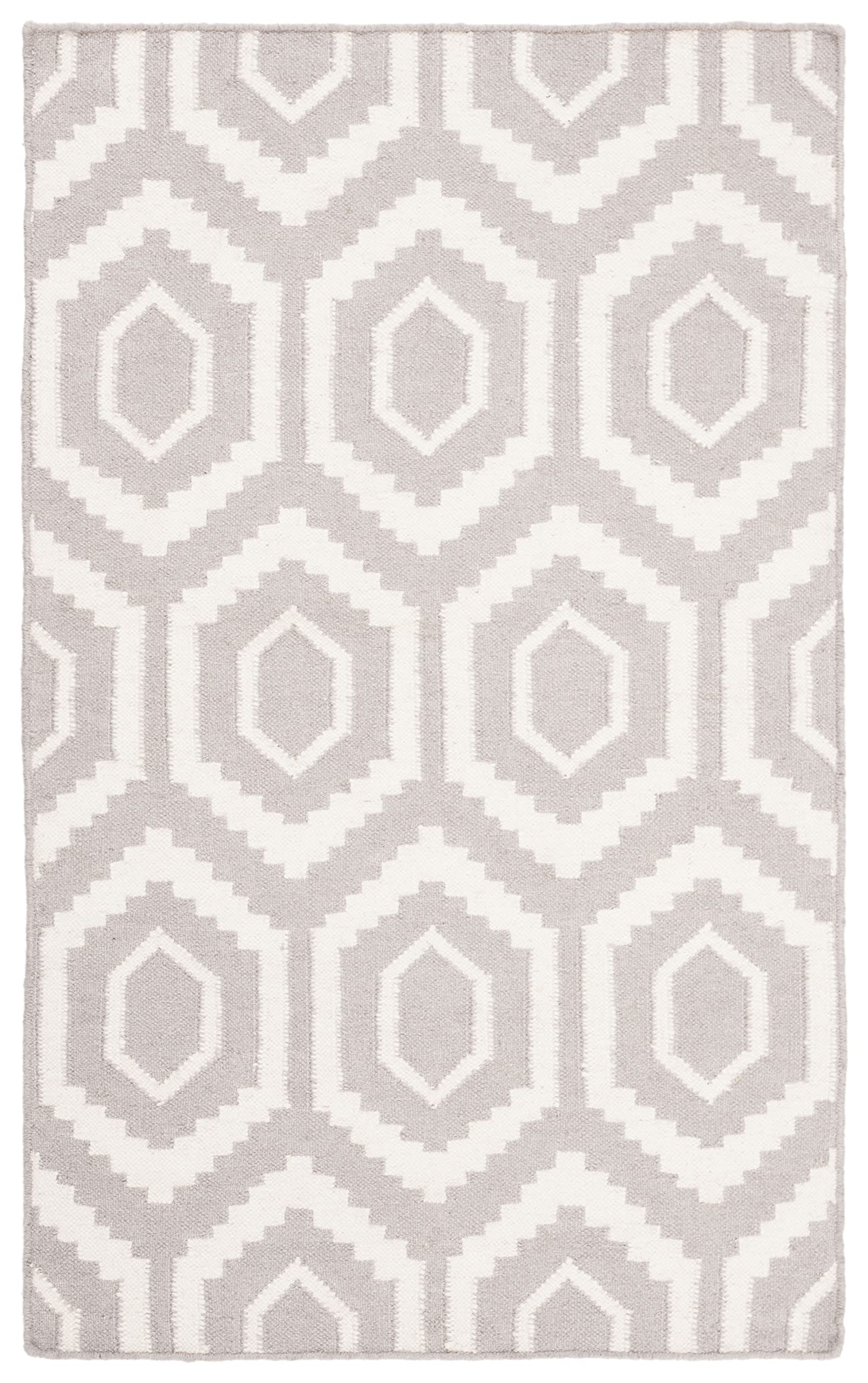 Safavieh Contemporary Indoor Flatweave Accent Area Rug, Dhurrie Collection, DHU556, in Grey / Ivory, 76 X 122 cm for Living Room, Bedroom or Any Indoor Space