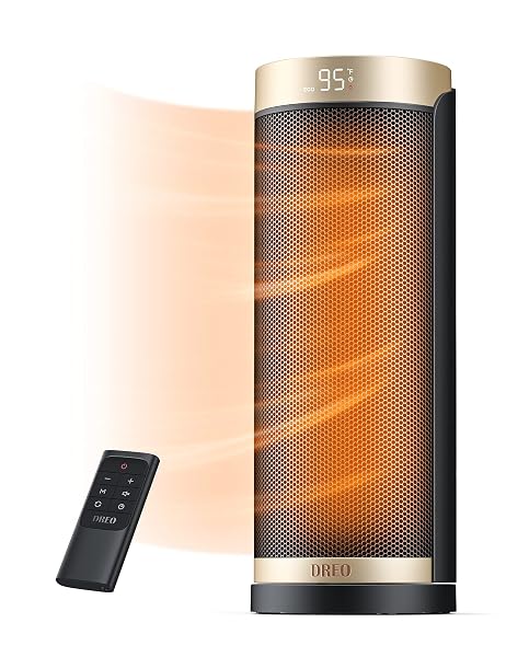 DREO SPACE HEATER, 1500W ELECTRIC HEATERS FOR INDOOR USE WITH THERMOSTAT, 70° OSCILLATION, 8 SAFETY PROTECTIONS, 5 MODES, REMOTE, 12H TIMER, QUIET PORTABLE HEATER FOR OFFICE, BEDROOM, LARGE ROOM