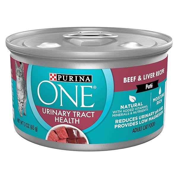 PURINA ONE URINARY TRACT HEALTH, NATURAL PATE WET CAT FOOD, URINARY TRACT HEALTH BEEF & LIVER RECIPE – (PACK OF 24) 3 OZ. PULL-TOP CANS