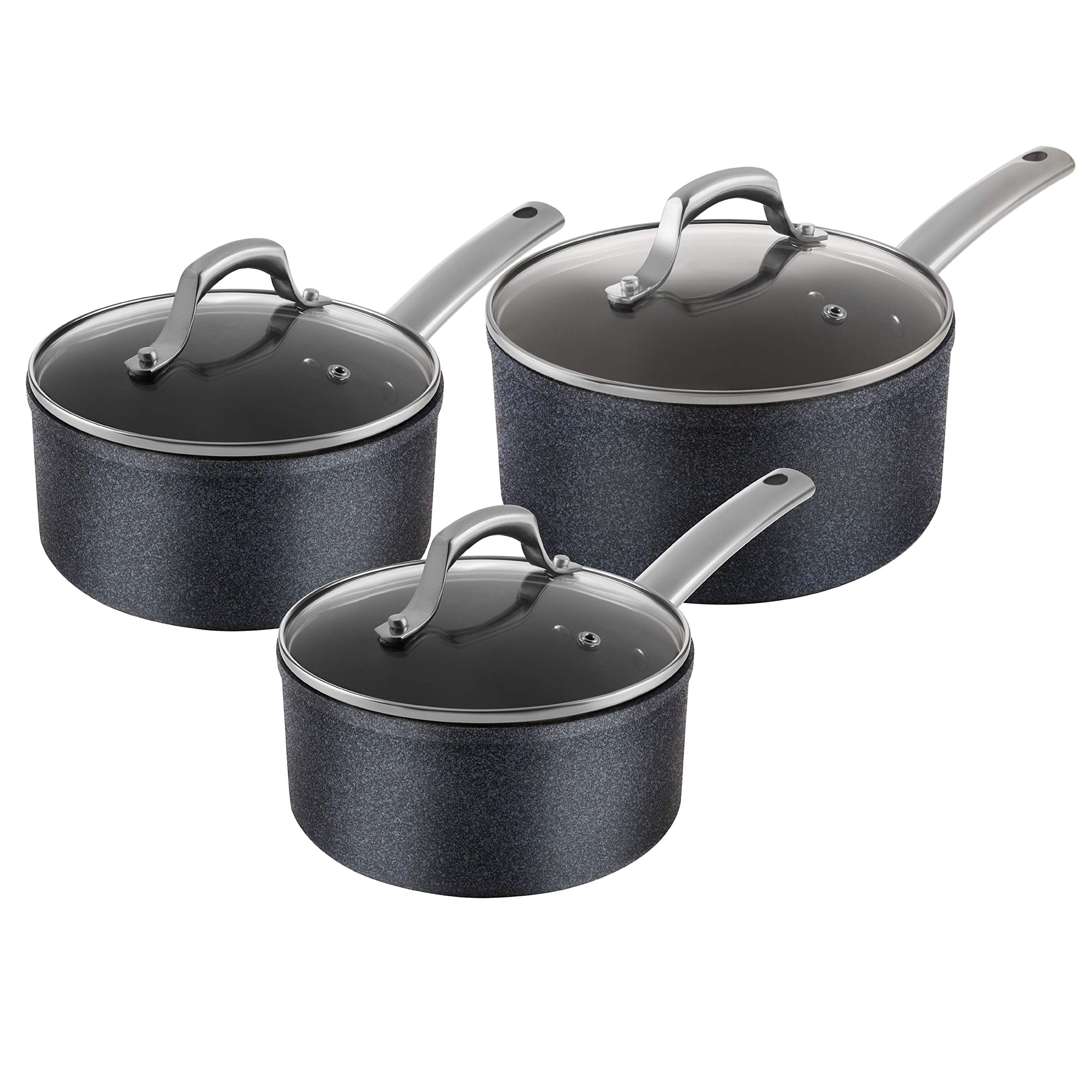 Tower Trustone Induction Pot Set, Non Stick, Easy to Clean, Dishwasher Safe, Violet Black, 3 Piece, 16/18/20 cm — image 1