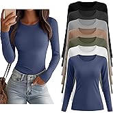 Sweetyweee 7 Pcs Women's Long Sleeve Tops Crew Neck Slim Fit Shirts Basic Going Out Tight Tees