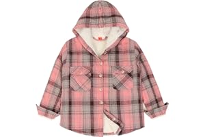 ThCreasa Girls Plaid Sherpa Lined Flannel Shirt Jacket Button Up Warm Jackets with Hood