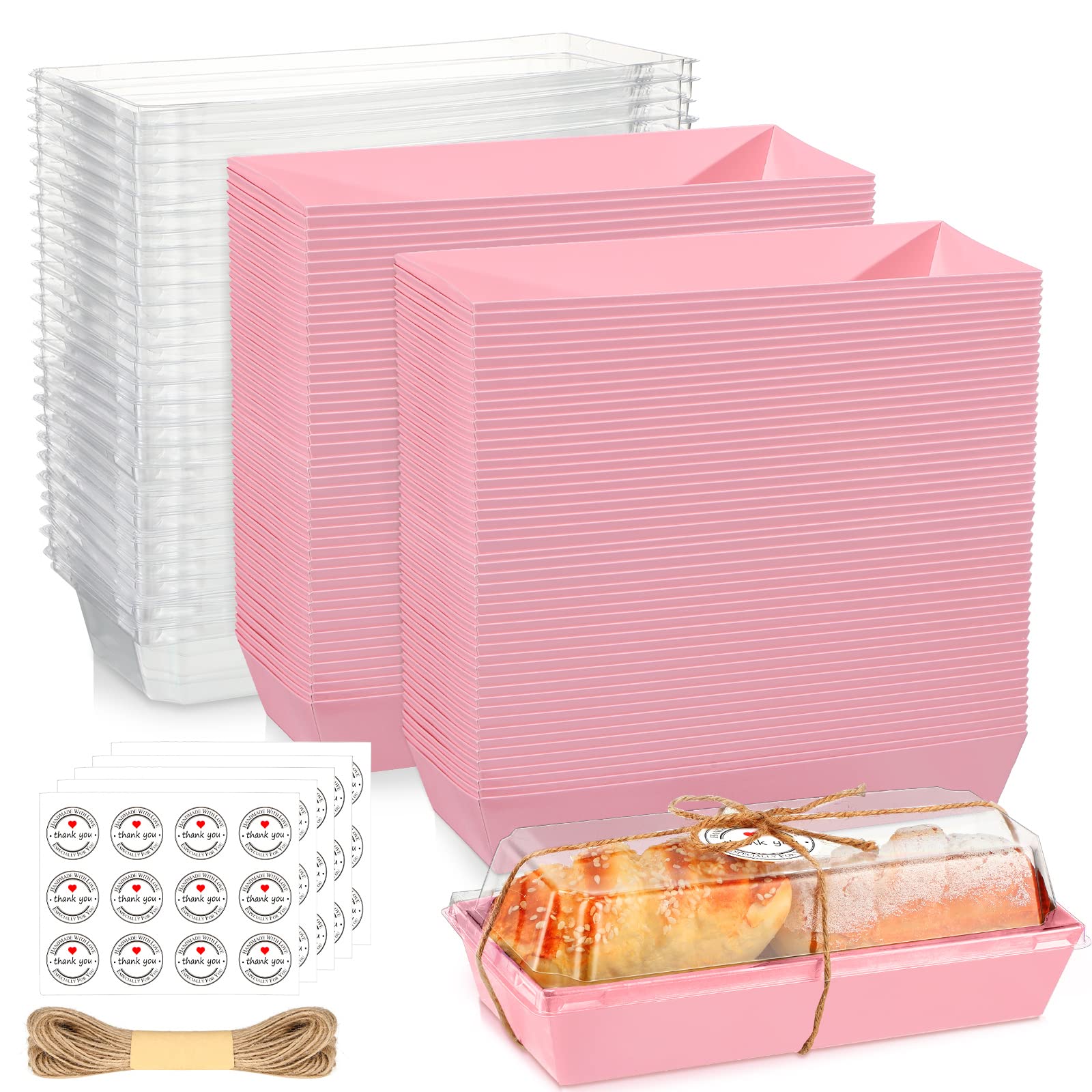 Photo 1 of Inbagi 100 Pack Pink Charcuterie Boxes with Clear Lids Rectangle Paper Disposable Sandwich, Treat Cookie, Strawberries, Bakery Bread Boxes for Pink Dessert Containers