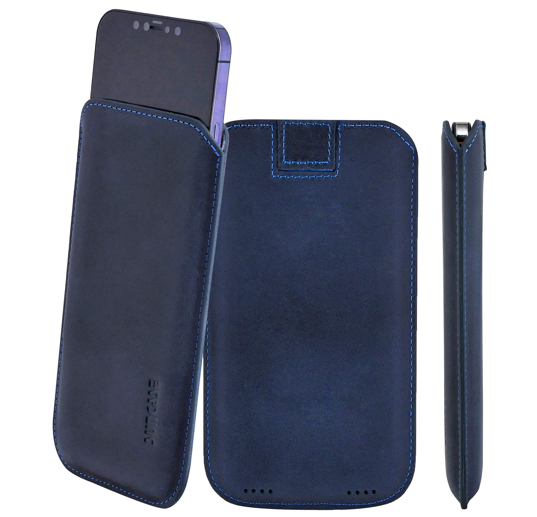 Original leather case compatible with iPhone 12 Pro (6.1") case bag ultra slim leather case protective case (with pull tab) in Pebble Blue