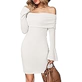 Arach&Cloz Women's Wool Blend Long Sleeve Off Shoulder Sweater Dresses 2025