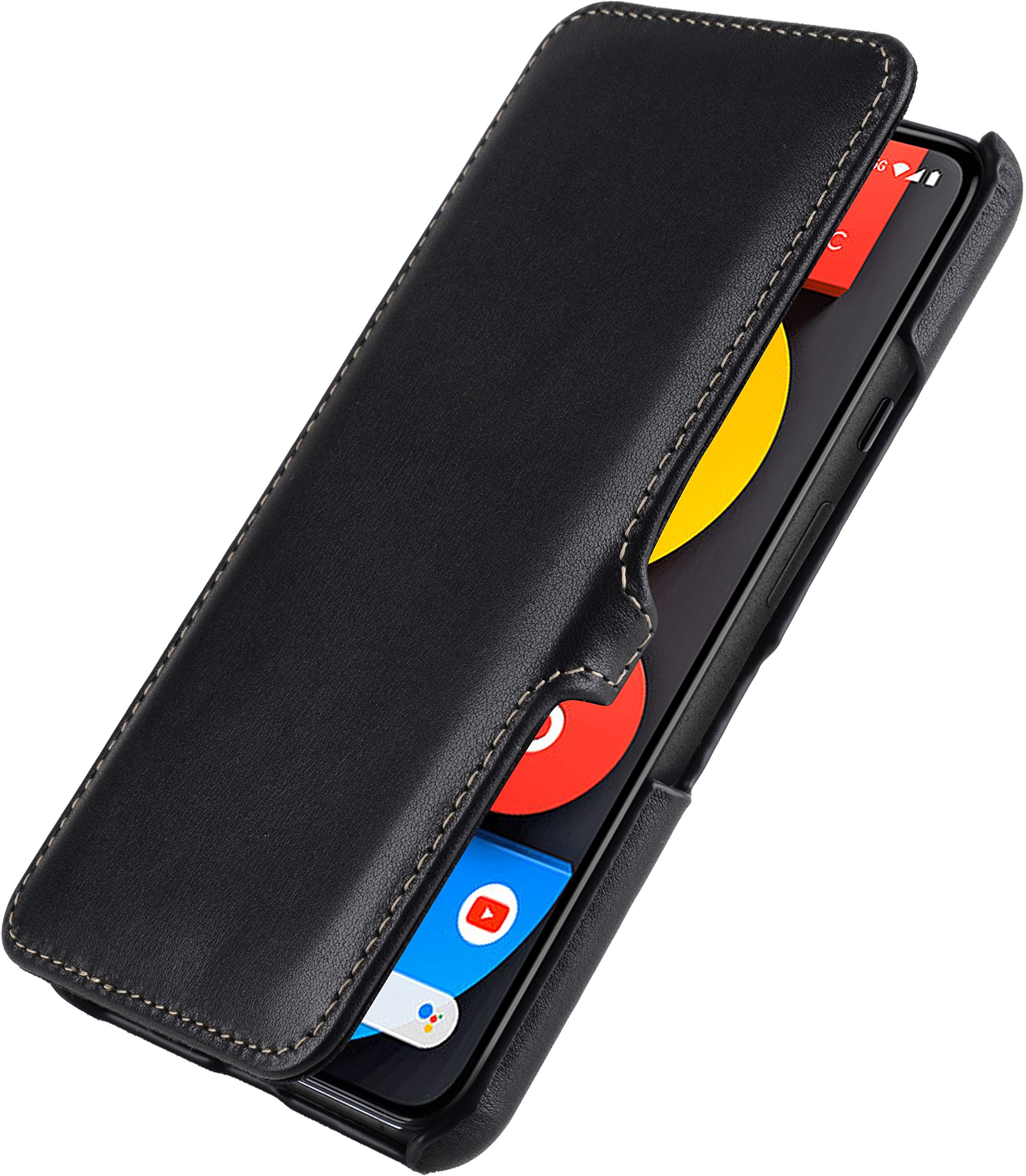 StilGut Book Type Flip Case for Google Pixel 5, Genuine Leather Pixel 5 case with Closure, Black Nappa — image 1
