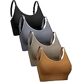 SATINIOR 4 Pack Women's Sports Bra, Padded Ribbed Cami Bra Seamless Bralette Wireless No Underwire Workout Tank Top