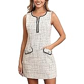 M.Infisavo 2026 Women Tweed Dress Spring Summer V Neck Sleeveless A Line Pockets Work Casual Jackie Dresses