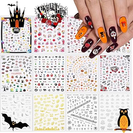 Amazon Co Jp 2400枚 24枚 ハロウィーンネイルアートステッカーデカール 3d自己粘着ハロウィンネイルデザイン ハロウィンスケルトン パンプキン コウモリ ネイルアートデカール ハロウィンネイルデコレーション クラシックハロウィンシリーズ Kitchen Housewares