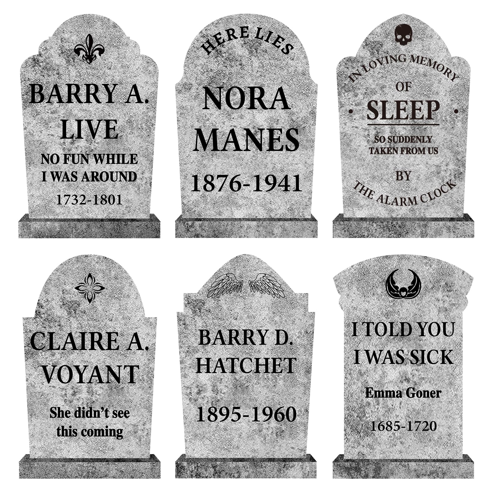 Photo 1 of Halloween Decorations Outdoor Graveyard Tombstones: 6ct Large Realistic Halloween Cemetery Tombstone Yard Signs with Stakes, 17" Vintage Gravestones, Waterproof Lawn Decor Outside (Flat, NOT foam)