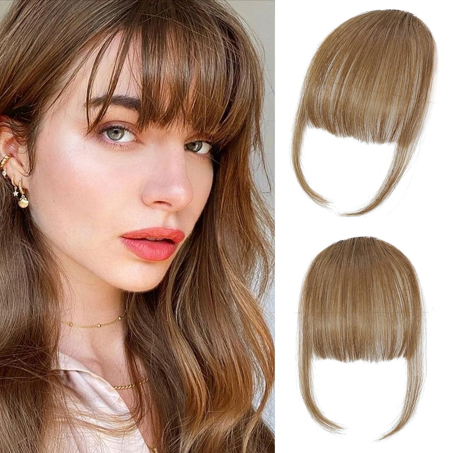 Datanala Clip in Bangs 100% Human Hair Bangs Clip in Hair Extensions Blonde Air Hair Bangs With Temples Hairpieces Curved Bangs For Women Daily Wear