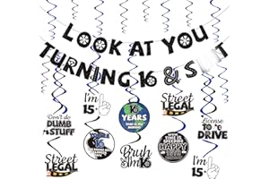 Funnlot 16th Birthday Decorations Boy,Driver License Funny Birthday Party Decorations Pre-Strung Black Glitter Hanging Decora