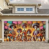 HOMETITUTE Day of the Dead Garage Door Banner Elegant Skeleton Altar Candlelight Papel Picado Hanging Photo Background Decor Indoor Outdoor Fiesta Party Decorations 13x6ft
