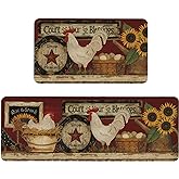 Roszwtit Farmhouse Kitchen Rugs and Mats Set of 2, Farm Rooster Kitchen Mat, Seasonal Holiday Cooking Sets Washable Non-Slip Floor Mats for Home Kitchen Decor - 17x29 and 17x47 Inch