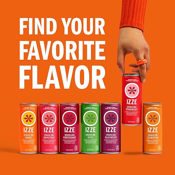 IZZE SPARKLING JUICE BEVERAGE BLEND, SUNSET VARIETY PACK, CLEMENTINE, PEACH, CHERRY LIME, POMEGRANATE, NO SUGAR ADDED, 8.4 FL OZ (PACK OF 24)
