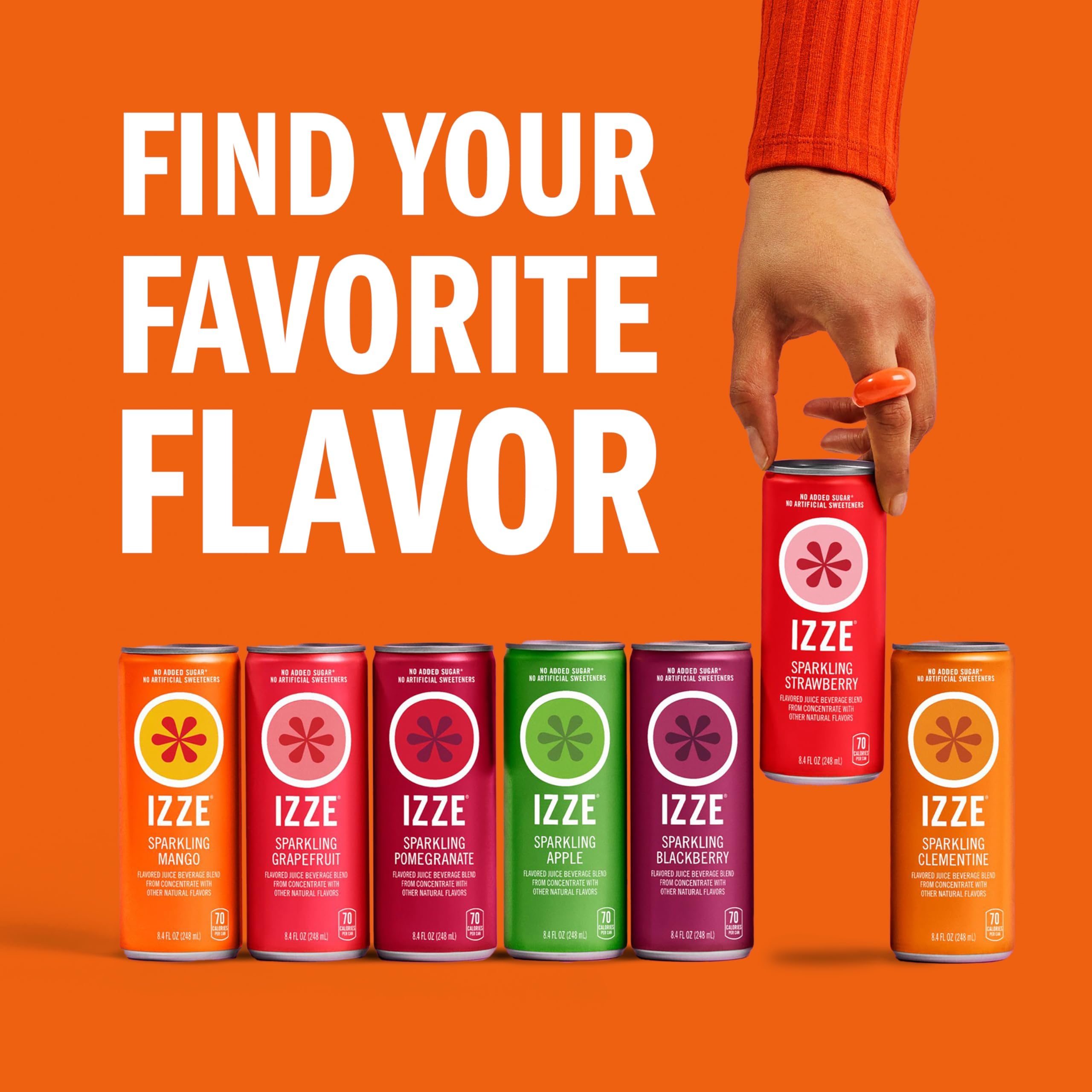IZZE Sparkling Juice Beverage Blend, Sunset Variety Pack, Clementine, Peach, Cherry Lime, Pomegranate, No Sugar Added, 8.4 Fl Oz (Pack of 24)