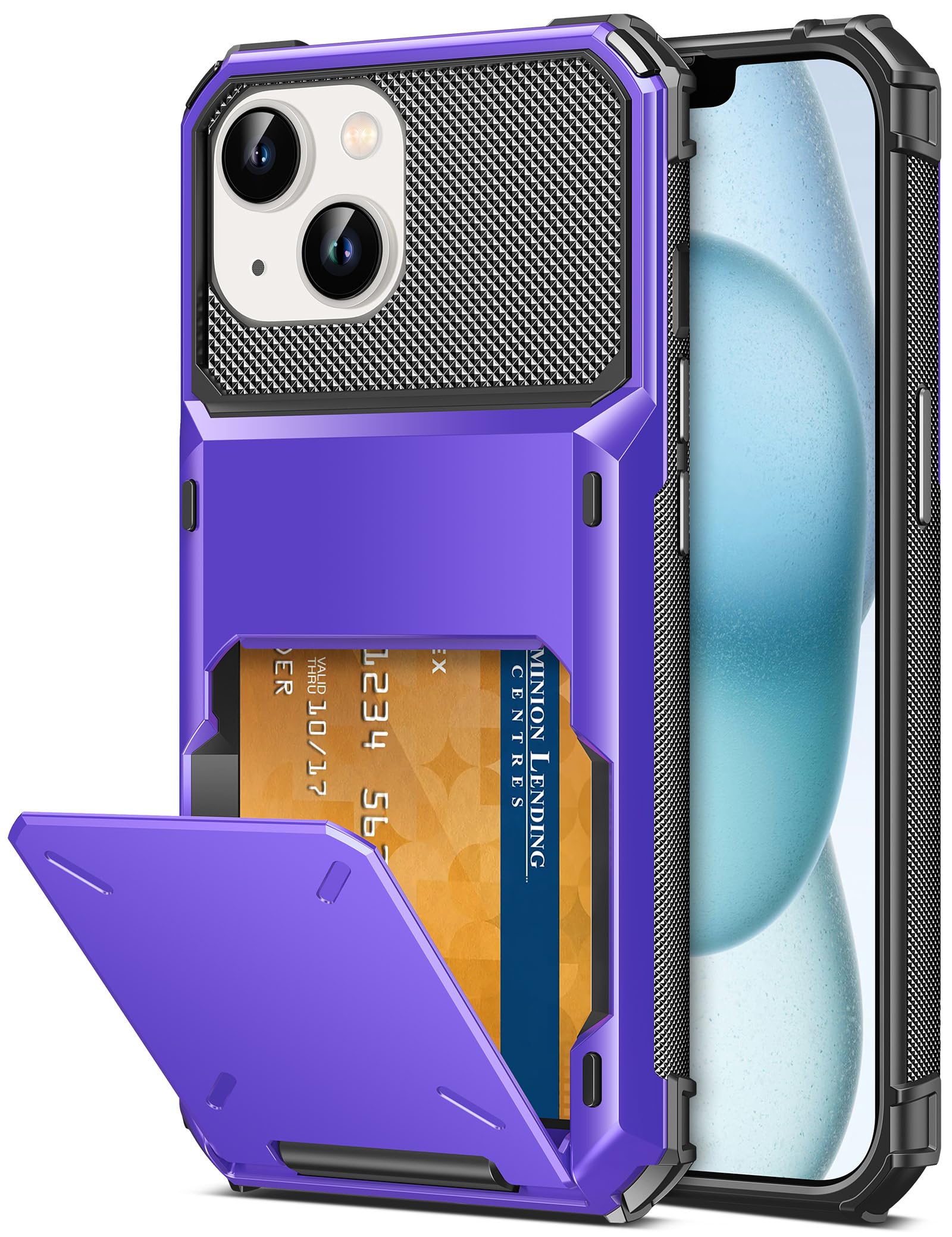 Photo 1 of TITACUTE for iPhone 15 Plus Case 14 Plus Wallet 5 Credit Card Holder Slot Flip Cover Design Back Pocket Dual Layer Armor Anti-Scratch Hard Shell Hybrid Protective Bumper for iPhone 15+/14+ 6.7 Purple