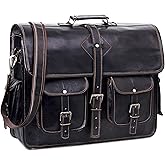 HULSH Black Leather Messenger Bag for Men and Women 18 Inch | Handmade Vintage Genuine Leather Laptop Bag for Men | Best Leather Briefcase Satchel Computer Crossbody Shoulder Bag for Work Office Use
