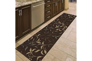 OTTOMANSON Machine Washable Leaves Design Non-Slip Rubberback 2x7 Traditional Runner Rug for Hallway, Kitchen, Bedroom, Living Room, 1'10" x 7', Brown