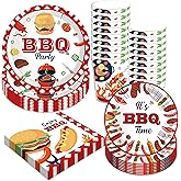 Adirasenotek BBQ Party Decorations BBQ Plates Napkins Cups,Disposable Paper Picnic supplies for Birthday, Baby Shower, Wedding, Barbecue Burgers and Grilled Meat Pattern, All Seasons